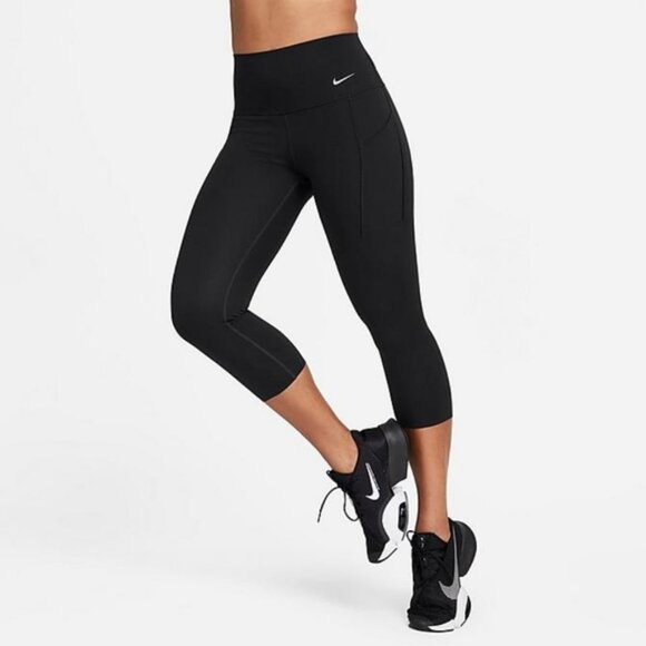 Nike Cropped Leggings Womens Small Black Athletic DriFit Performance Sustainable - Picture 1 of 11